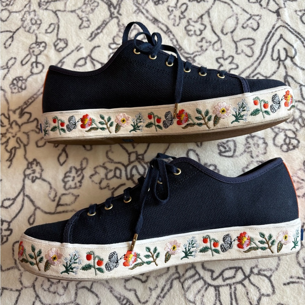 Keds Rifle Paper Company Navy Sneakers with Floral Embroidery